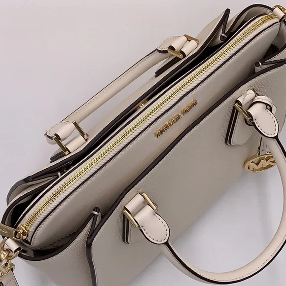 Michael Kors Daria Large Satchel Bag Leather Light Cream - Picture 8 of 16